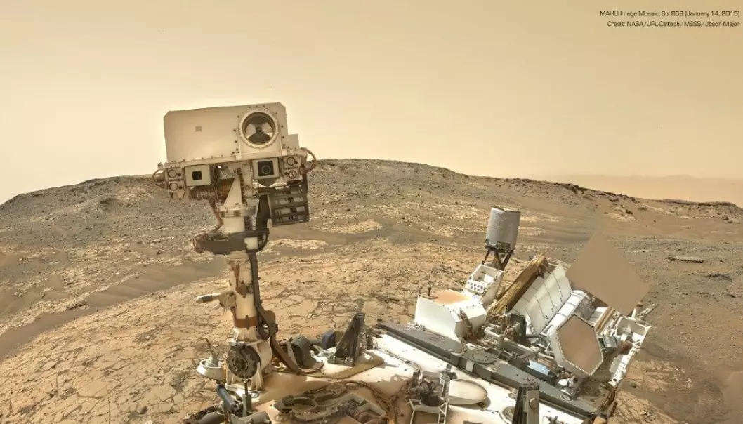 En av mange selfier Curiosity har tatt på sin ferd rundt på Mars. (Foto: NASA, JPL-Caltech, MSSS, Jason Major)