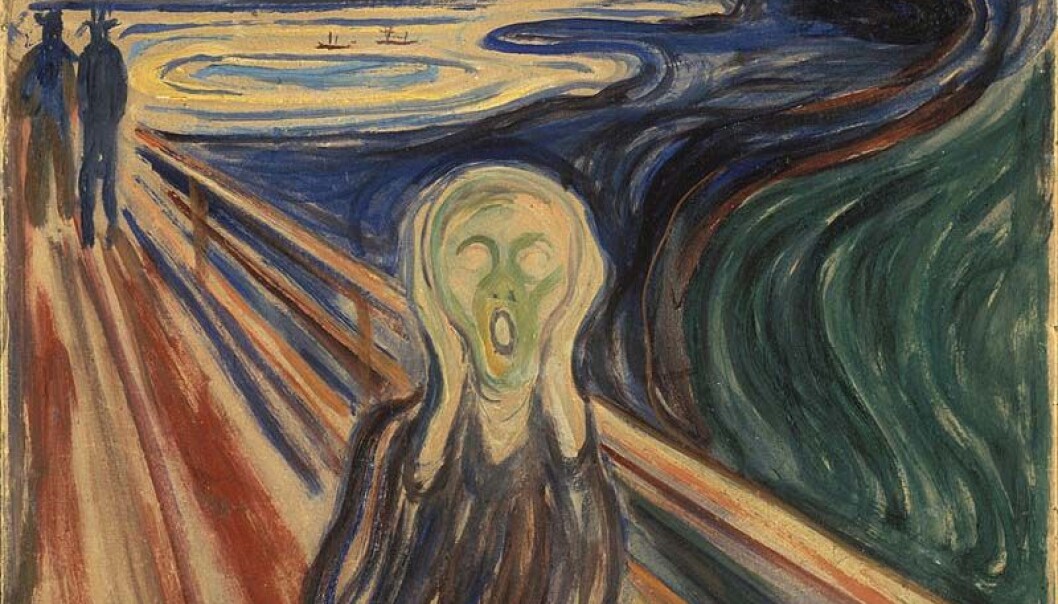 Skriket har et helt eget lydbilde, reservert for frykt, mener forskere. Edvard Munch malte denne versjonen av temaet i 1910. Maleriet ble stjålet fra Munchmuseet i 2004, men ble heldigvis funnet igjen to år senere. (Tigjengeliggjort av Google Art Project) Skriket har et helt eget lydbilde, reservert for frykt, mener forskere. Edvard Munch malte denne versjonen av temaet i 1910. Maleriet ble stjålet fra Munchmuseet i 2004, men ble heldigvis funnet igjen to år senere. (Tigjengeliggjort av Google Art Project)