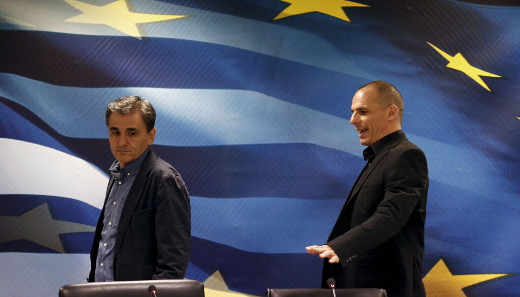 Selv om grekerne viste tillit til sin egen finansminister ved å stemme nei i folkeavstemmingen, måtte den greske finansministeren Yanis Varoufakis gå av. I går ble han erstattet av Euclid Tsakalotos (til venstre). (Foto: Reuters) Selv om grekerne viste tillit til sin egen finansminister ved å stemme nei i folkeavstemmingen, måtte den greske finansministeren Yanis Varoufakis gå av. I går ble han erstattet av Euclid Tsakalotos (til venstre). (Foto: Reuters)