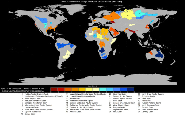  En betydelig del av Jordens befolkning bruker grunnvann hurtig uten å vite når beholdningen går tom. (Foto: (Illustrasjon: NASA))