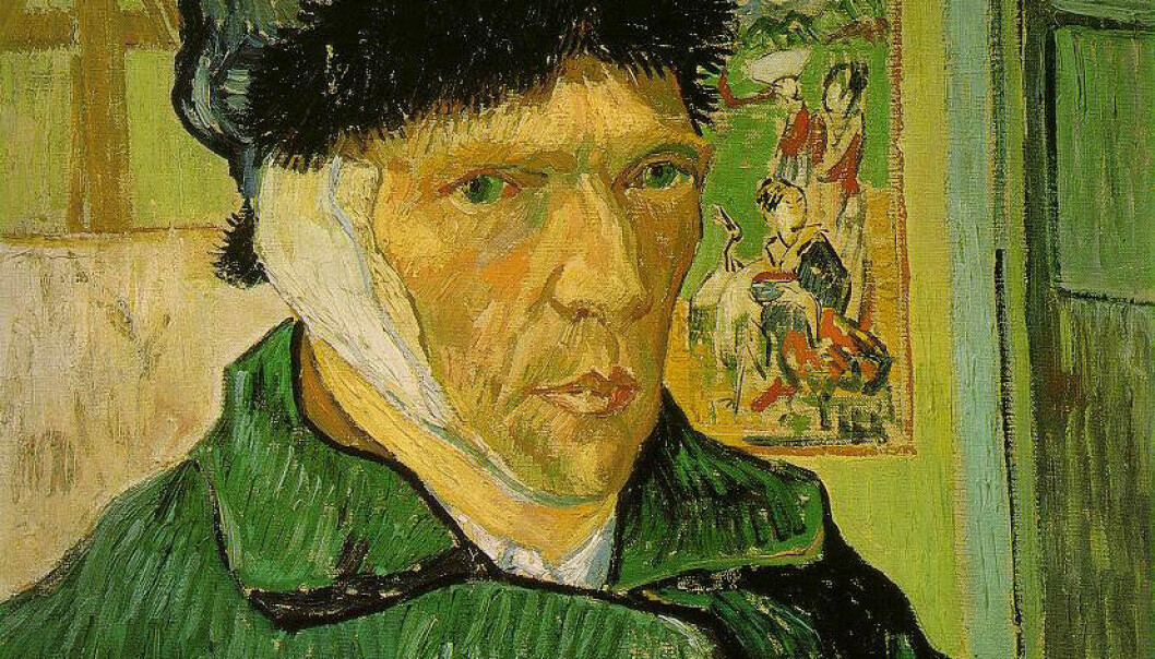 Maleren Vincent Van Gogh brukes ofte som eksempel på det gale, kreative geniet. Han skal ha hatt flere psykotiske opplevelser i løpet av livet. Her er utsnitt fra Selvportrett med avskåret øre fra 1889. (Illustrasjon: Selvportrett med avskåret øre, Vincent Van Gogh, Courtauld Institute Galleries) Maleren Vincent Van Gogh brukes ofte som eksempel på det gale, kreative geniet. Han skal ha hatt flere psykotiske opplevelser i løpet av livet. Her er utsnitt fra Selvportrett med avskåret øre fra 1889. (Illustrasjon: Selvportrett med avskåret øre, Vincent Van Gogh, Courtauld Institute Galleries)