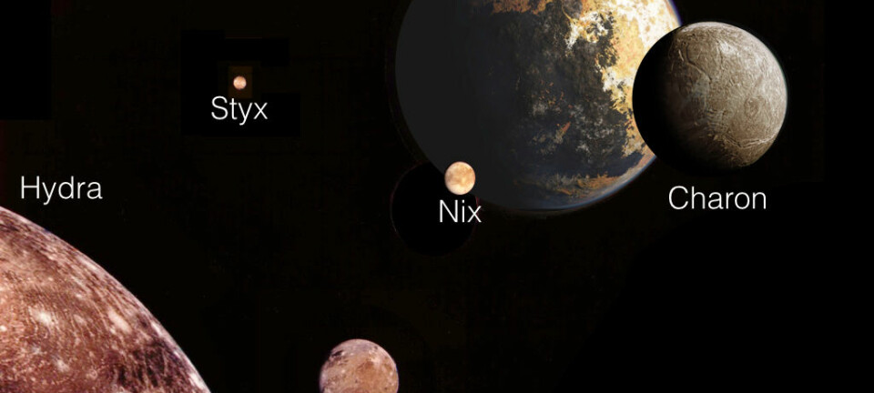 Dette er Plutos fem måner. (Foto: NASA/M. Showalter)