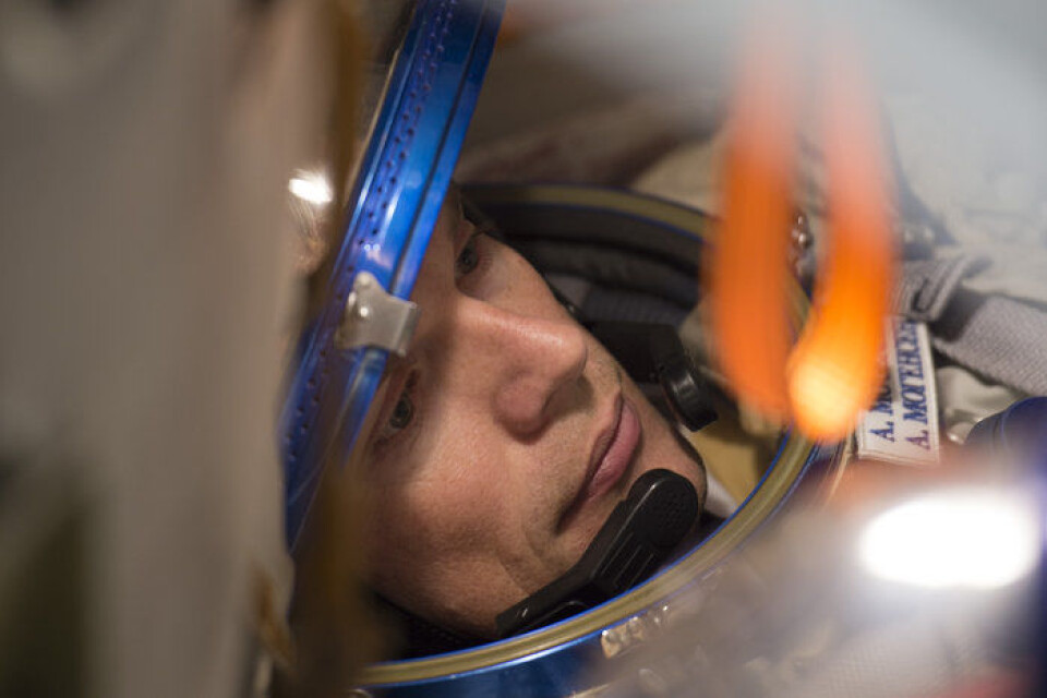 Andreas Mogensen, ESAs danske astronaut, trener på oppskyting i Sojus-fartøy. Oppskytingen skal etter planen skje 1. september 2015. (Foto: ESA/S. Corvaja)