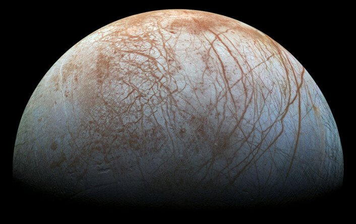 Europa fotografert fra NASAs romsonde Galileo seint på 1990-tallet. (Foto: NASA/Jet Propulsion Laboratory) Europa fotografert fra NASAs romsonde Galileo seint på 1990-tallet. (Foto: NASA/Jet Propulsion Laboratory)