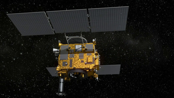 Den japanske asteroidesonden Hayabusa 2 ble skutt opp i desember 2014. (Foto: Wikimedia Commons) Den japanske asteroidesonden Hayabusa 2 ble skutt opp i desember 2014. (Foto: Wikimedia Commons)
