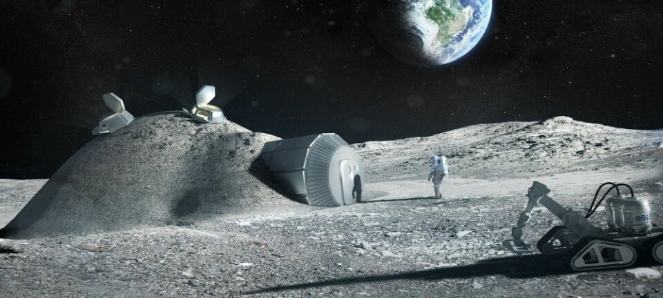 Slik ser ESA for seg at en permanent base på månen kan se ut. Organisasjonen har tidligere foreslått å bruke 3D-skrivere til å bygge anlegget. (Foto: ESA / Foster+Partners)