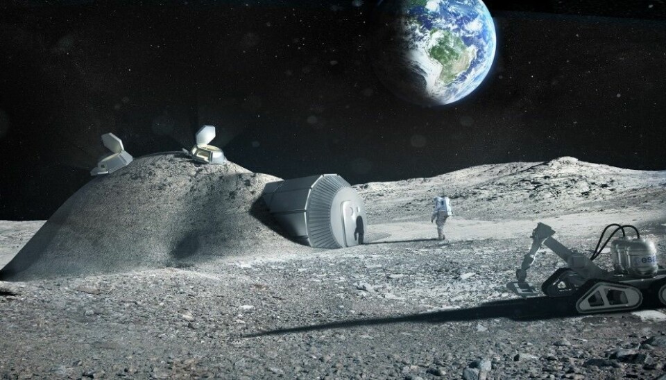 Slik ser ESA for seg at en permanent base på månen kan se ut. Organisasjonen har tidligere foreslått å bruke 3D-skrivere til å bygge anlegget. (Foto: ESA / Foster+Partners)