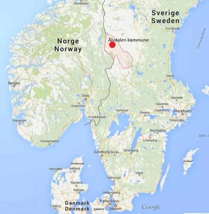 Kartet viser hvor Älvdalen Kommune befinner seg.  (Foto: (Kilde: Google Maps))