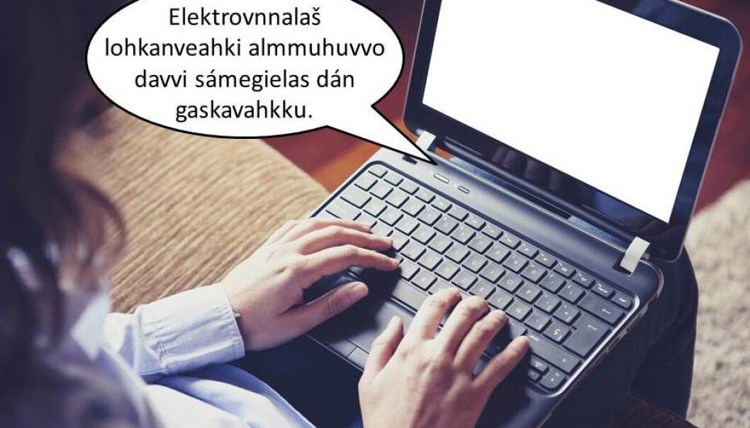 Et nytt dataprogram kan kan få maskinen til å lese for deg på nordsamisk. På norsk betyr teksten: «Elektronisk lesehjelp publiseres på nordsamisk kommende onsdag.» (Illustrasjon: Eivind Torgersen. Foto: Microstock) Et nytt dataprogram kan kan få maskinen til å lese for deg på nordsamisk. På norsk betyr teksten: «Elektronisk lesehjelp publiseres på nordsamisk kommende onsdag.» (Illustrasjon: Eivind Torgersen. Foto: Microstock)