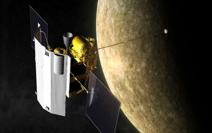 Romsonden MESSENGER rundt Merkur. (Foto: (Illustrasjon: NASA/JHU/APL)) Romsonden MESSENGER rundt Merkur. (Foto: (Illustrasjon: NASA/JHU/APL))