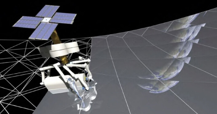 SpiderFab i arbeid. (Foto: (Illustrasjon: NASA)) SpiderFab i arbeid. (Foto: (Illustrasjon: NASA))