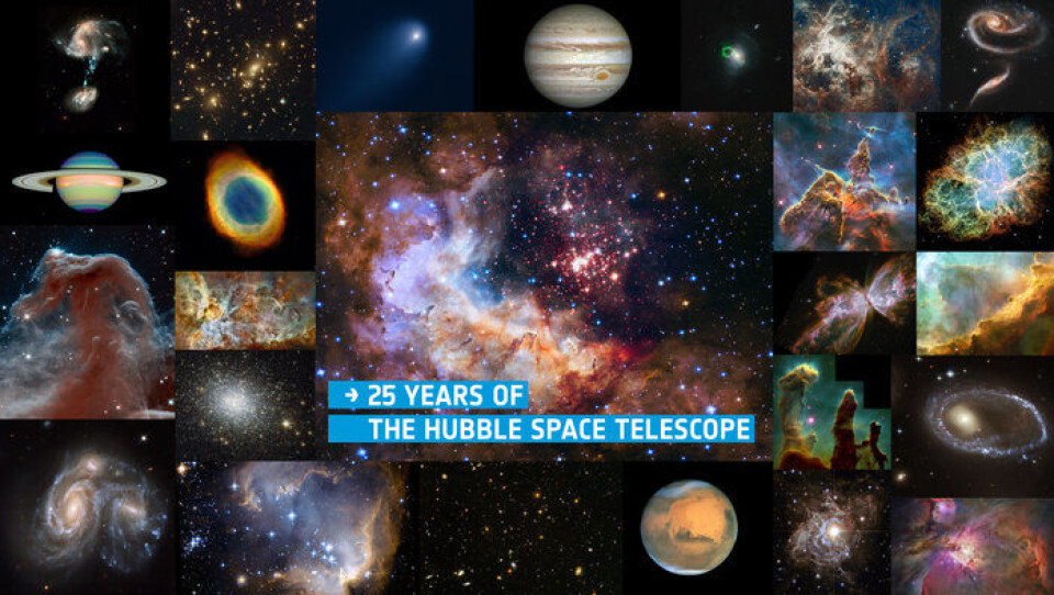 De 25 beste bildene fra Hubble i løpet av romteleskopets 25 år i rommet. Klikk på lenken for å se hvert bilde og få mer informasjon om dem. http://www.esa.int/spaceinimages/Images/2015/04/Hubble_25_with_title (Foto: NASA/ESA/Hubble)