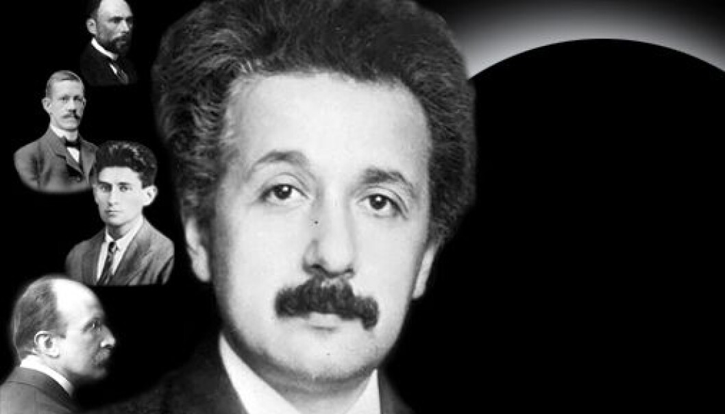 Fysikaren Albert Einstein er ein av karakterane i eit nytt teaterstykke av Robert Marc Friedman. Andre karakterar er, avbilda frå topp til botn: Carl Wilhelm Oseen, Allvar Gullstrand, Franz Kafka og Max Planck. (Illustrasjon: Annica Thomsson) Fysikaren Albert Einstein er ein av karakterane i eit nytt teaterstykke av Robert Marc Friedman. Andre karakterar er, avbilda frå topp til botn: Carl Wilhelm Oseen, Allvar Gullstrand, Franz Kafka og Max Planck. (Illustrasjon: Annica Thomsson)