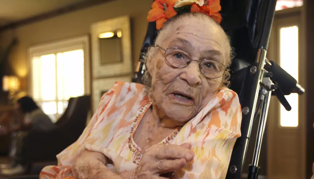 Gertrude Weaver – her i forkant av feiringen av 116-årsdagen i fjor – er USAs eldste. Men hun har ikke noen sjeldne genkombinasjoner felles med nesten jevnaldrende amerikanere. (Foto: Danny Johnston, AP)