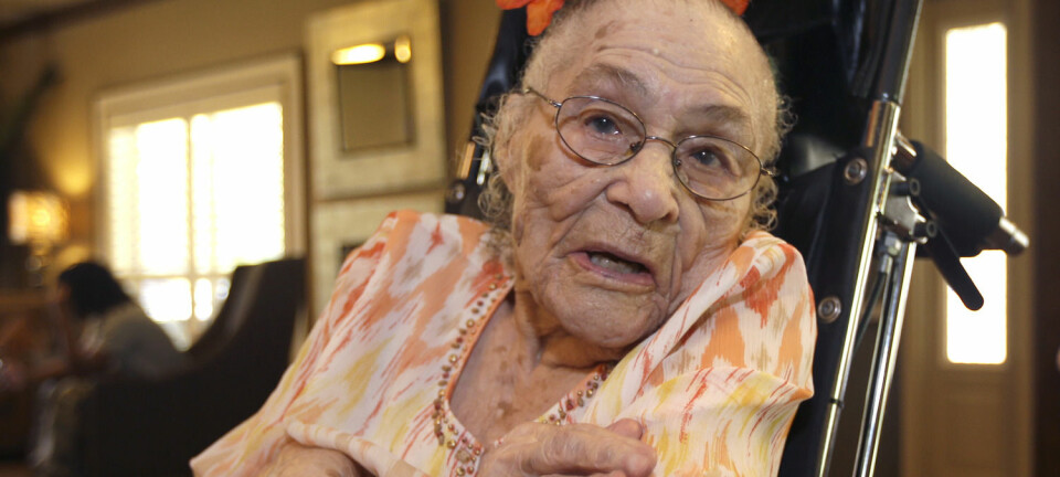 Gertrude Weaver – her i forkant av feiringen av 116-årsdagen i fjor – er USAs eldste. Men hun har ikke noen sjeldne genkombinasjoner felles med nesten jevnaldrende amerikanere. (Foto: Danny Johnston, AP)