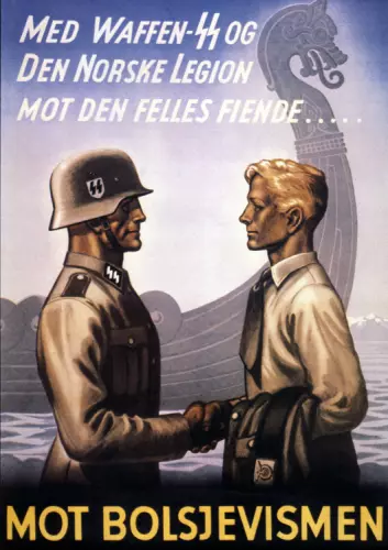 Propagandaplakat som ble lagd for å verve norsk ungdom til tjeneste på Østfronten.  (Foto: (Illustrasjon: Akg-images))