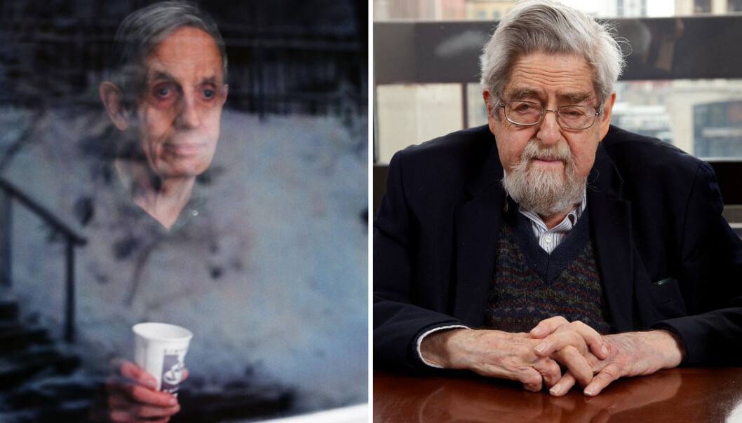 John Forbes Nash (til venstre) fotografert i Einsteinhaus i Caputh i Tyskland, som var Albert Einsteins sommerhus. Til høyre: Louis Nirenberg. (Foto: Peter Badge/Typos1, <a href="http://creativecommons.org/licenses/by-nc/3.0/deed.no" target="_blank">Creative Commons</a> og NYU Photo Bureau: Hollenshead) John Forbes Nash (til venstre) fotografert i Einsteinhaus i Caputh i Tyskland, som var Albert Einsteins sommerhus. Til høyre: Louis Nirenberg. (Foto: Peter Badge/Typos1, <a href="http://creativecommons.org/licenses/by-nc/3.0/deed.no" target="_blank">Creative Commons</a> og NYU Photo Bureau: Hollenshead)