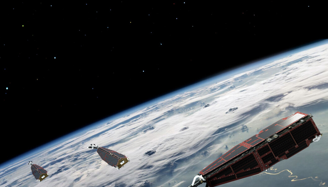 De tre SWARM-satellittene skal, som en del av ESAs «Living Planet Programme», måle jordens magnetfelt. (Foto: ESA/AOES Medialab) De tre SWARM-satellittene skal, som en del av ESAs «Living Planet Programme», måle jordens magnetfelt. (Foto: ESA/AOES Medialab)