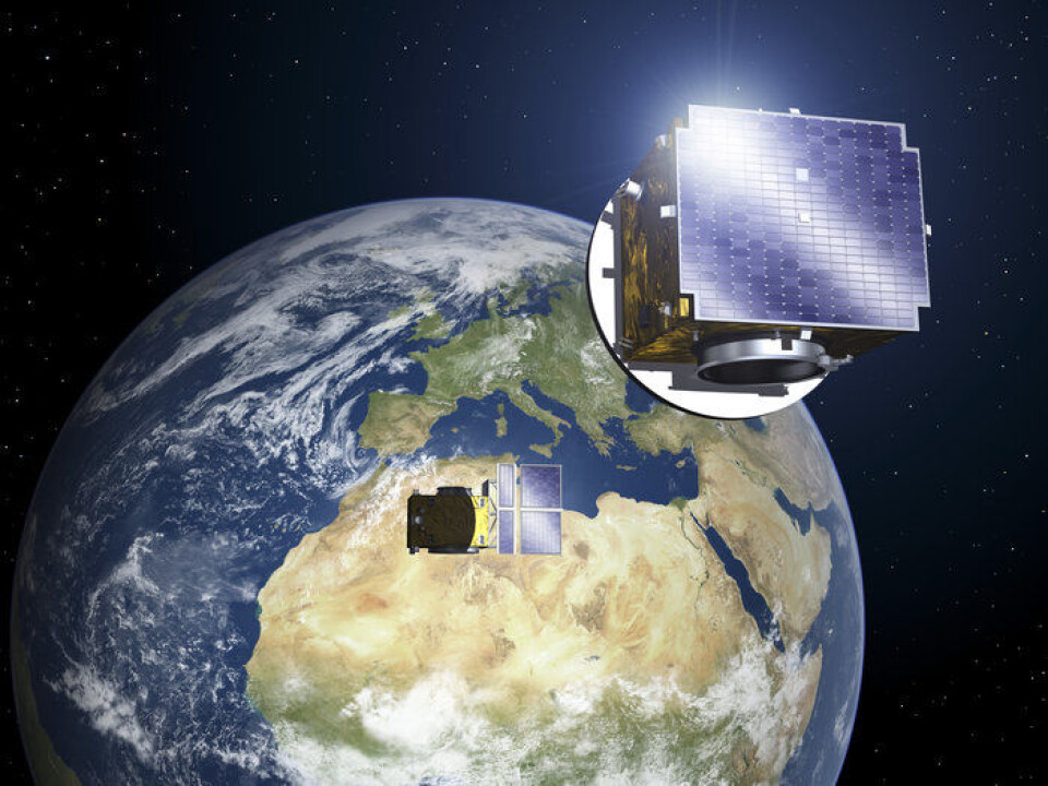De to satellittene i Proba-3 vil skygge for sola og skape kunstige solformørkelser for hverandre for å kunne studere solas korona. (Foto: ESA/P. Carril)