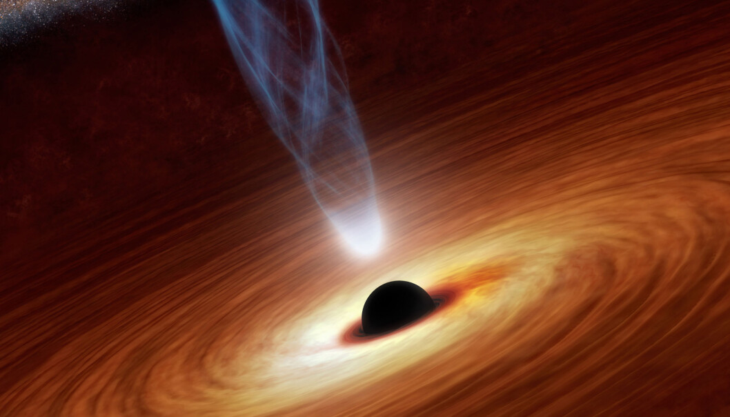 I sentrum av galakser finnes det sorte hull som sender ut så kraftig stråling at gass blåses ut i alle retninger. (Foto: NASA/JPL-Caltech) I sentrum av galakser finnes det sorte hull som sender ut så kraftig stråling at gass blåses ut i alle retninger. (Foto: NASA/JPL-Caltech)