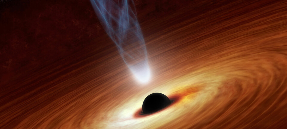 I sentrum av galakser finnes det sorte hull som sender ut så kraftig stråling at gass blåses ut i alle retninger.  (Foto: NASA/JPL-Caltech)