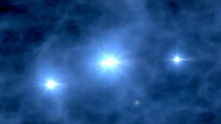 De første stjernene lyste opp rundt 400 millioner år etter at universet oppstod i det store smellet. (Foto: (Illustrasjon: Fra video av NASA/WMAP))