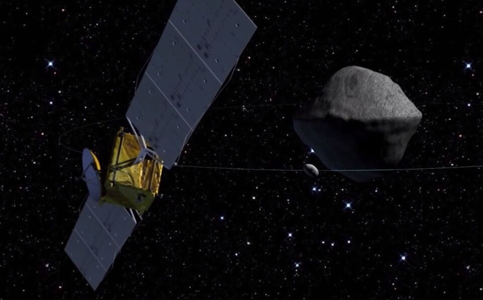 ESAs romsonde Asteroid Impact Mission, eller AIM, skal kartlegge dobbeltasteroiden Didymos i prosjektet AIDA (Asteroid Impact & Deflection Assessment ). (Foto: APL)