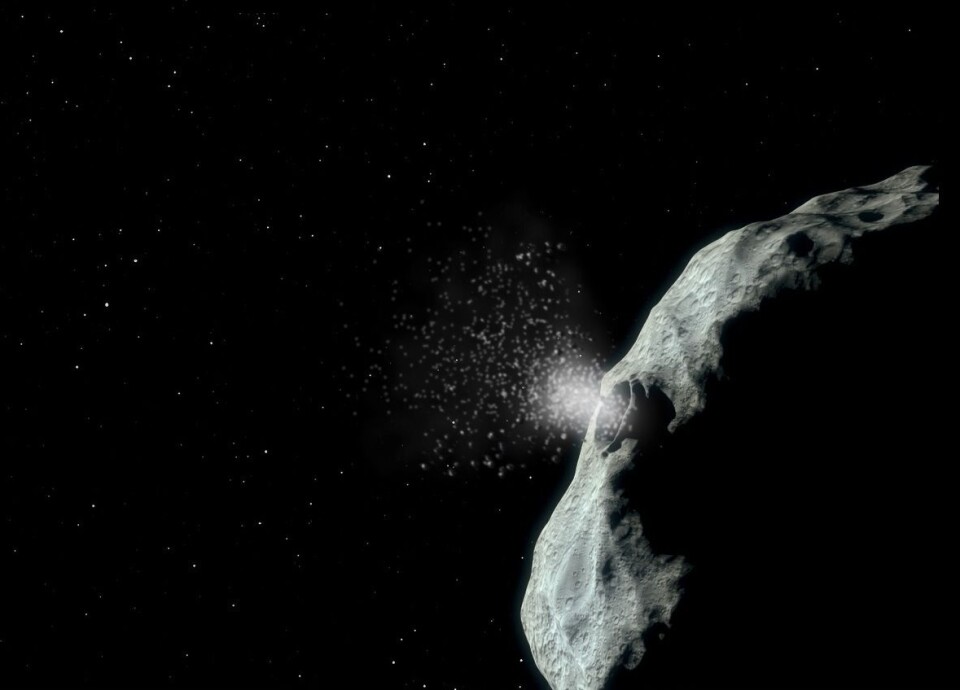 Romsonden Double Asteroid Redirection Test, eller DART, smeller inn i den minste av Didymos-asteroidene for å teste om det kan få asteroiden ut av bane. (Foto: ESA / The Science Office Ltd.)