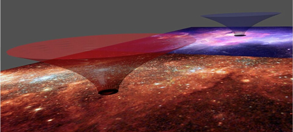 I midten av galaksen vår, Melkeveien, finnes det kanskje en såkalt romtidstunnel som kan ta oss til en andre tid og et annet sted i universet, argumenterer fysikere i ny artikkel. Se også video lenger ned artikkelen.  (Foto: Davide Salucci og Paolo Salucci)