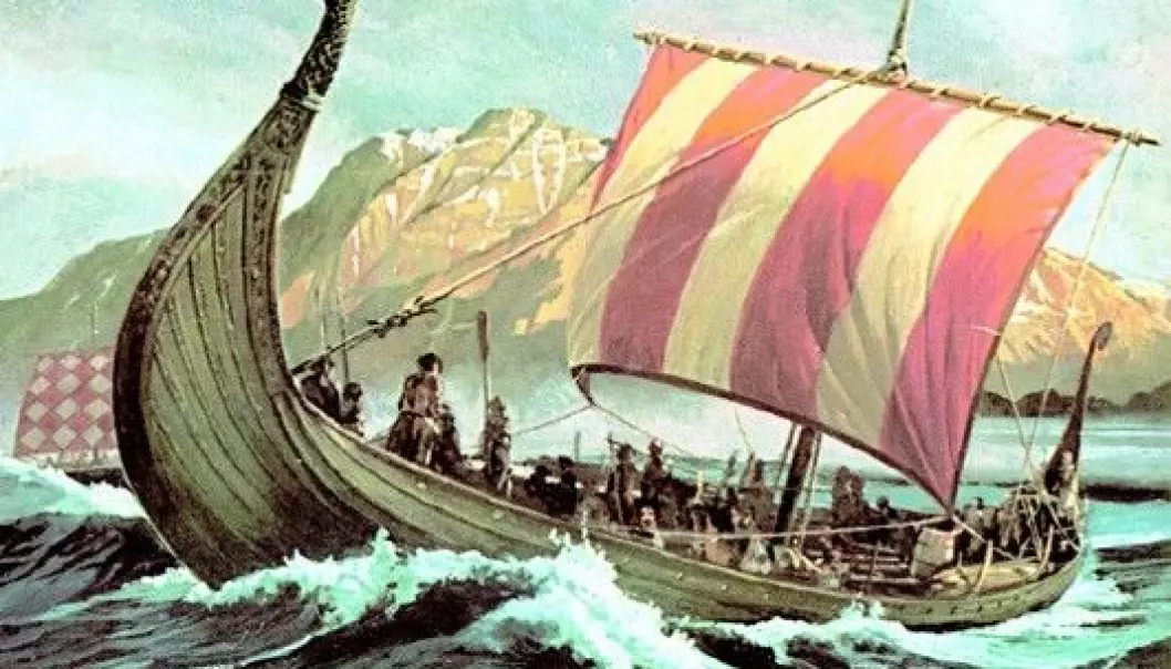 Utan segl på skipa hadde ikkje vikingane kome seg av flekken. Medan mennene som bygde skipa har sine namn i historiebøkene, er ikkje kvinnene som laga segla til skipa nemnt med eit ord.  (Illustrasjon: Wikimedia Commons)