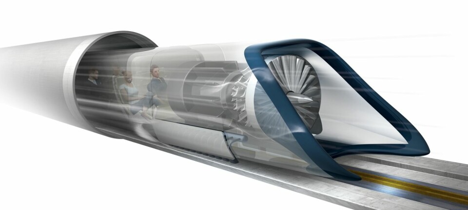 Hyperloop, slik Elon Musk og SpaceX ser det for seg. Dette konseptet er hovedsakelig for persontransport, men andre selskaper har foreslått større fraktvarianter av Hyperloop. (Foto: Science photo library)