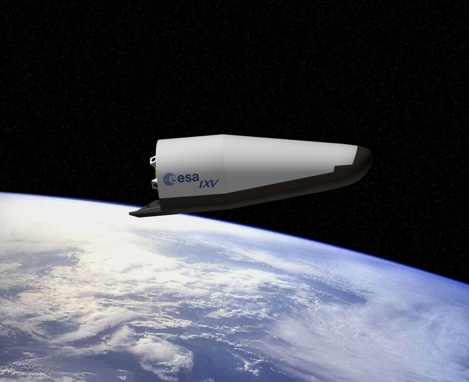 Det nye europeiske romfartøyet Intermediate eXperimental Vehicle (IXV) skytes opp med bærerakett, lander som en romferge og kan brukes om igjen. (Foto: ESA/J. Huart)
