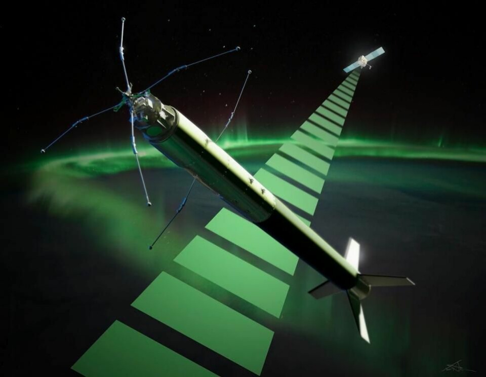 Den norske sonderaketten ICI-4 skytes opp mellom 9. til 22. februar 2015 fra Andøya, og skal forske på romvær. (Foto: (Illustrasjon: Trond Abrahamsen/Andøya Space Center))