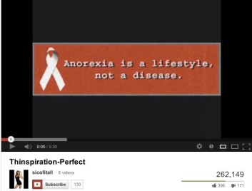 Eksempel på YouTube-video som formidler feilinformasjon om anoreksi. Eksempel på YouTube-video som formidler feilinformasjon om anoreksi.