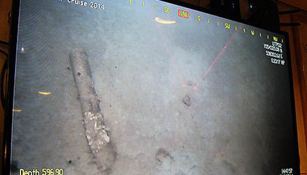Videoen på bildet viser at det ligger store mengder gammelt krigsmateriell dumpet utenfor Agdenes. (Foto: NGU) Videoen på bildet viser at det ligger store mengder gammelt krigsmateriell dumpet utenfor Agdenes. (Foto: NGU)