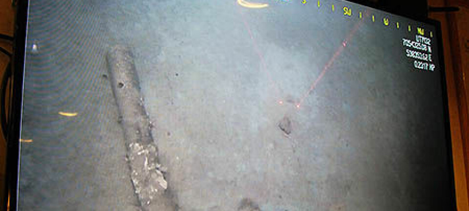 Videoen på bildet viser at det ligger store mengder gammelt krigsmateriell dumpet utenfor Agdenes. (Foto: NGU)