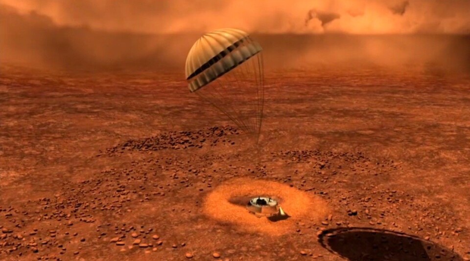 Den europeiske romsonden Huygens lander på Titan, Saturns største måne, 14. januar 2004. (Foto: ESA/C. Carreau/Schröder, Karkoschka et al.)