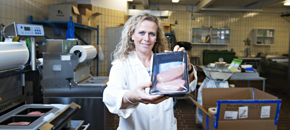Forsker Marit Kvalvåg Pettersen ved Nofima prøver å finne riktig emballasje til kyllingen. (Foto: Nofima)