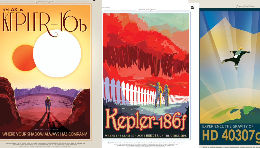Reisebyråplakatene til NASA, som ligner på reklameplakater fra 1930- og 40-tallet. (Foto: NASA/collage) Reisebyråplakatene til NASA, som ligner på reklameplakater fra 1930- og 40-tallet. (Foto: NASA/collage)