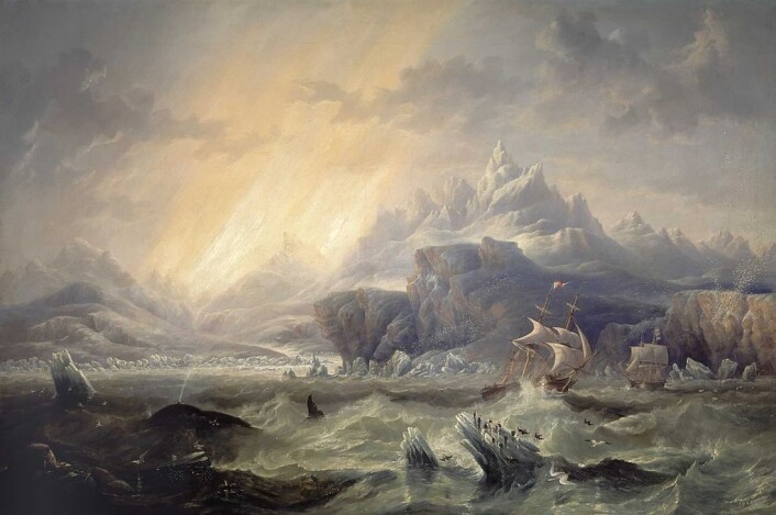 HMS Erebus og HMS Terror i ishavet, slik kunstneren John Wilson Carmichael fremstilte det i 1847, to år etter forsvinningen. (Foto: Wikimedia Commons. Bildet er offentlig eiendom) HMS Erebus og HMS Terror i ishavet, slik kunstneren John Wilson Carmichael fremstilte det i 1847, to år etter forsvinningen. (Foto: Wikimedia Commons. Bildet er offentlig eiendom)