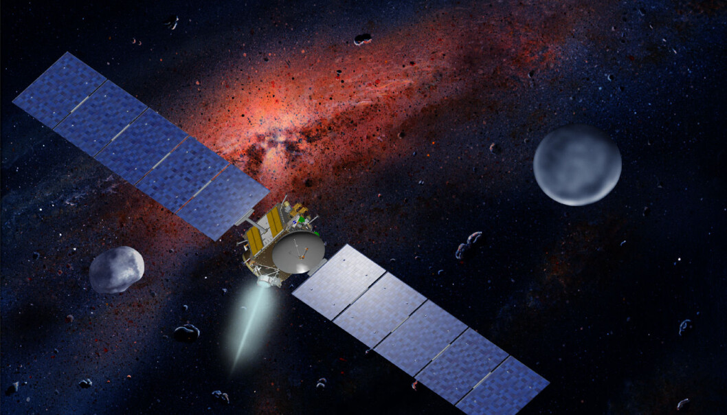 PR-bilde av Dawn fra NASA. Vesta sees til venstre i bildet, mens Ceres er til høyre. (Foto: NASA) PR-bilde av Dawn fra NASA. Vesta sees til venstre i bildet, mens Ceres er til høyre. (Foto: NASA)