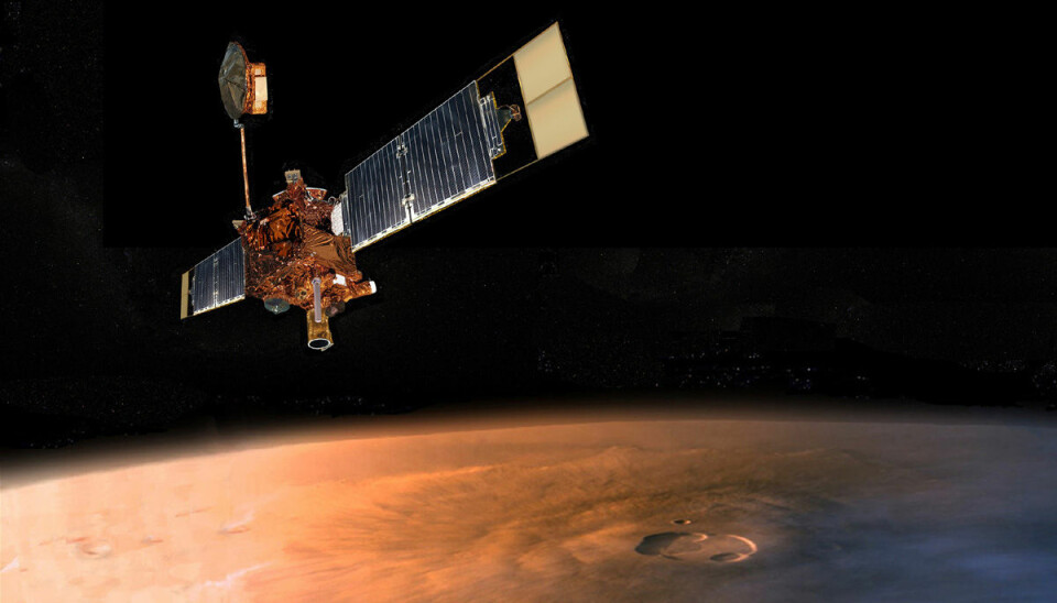 Mars Global Surveyor er en av flere sonder som er sendt til planeten Mars. Ferden gikk langs en bane som krever mer drivstoff og mer presis innsikting enn den nye og økonomiske banen som er utviklet av to italienske forskere. (Illustrasjon: NASA)