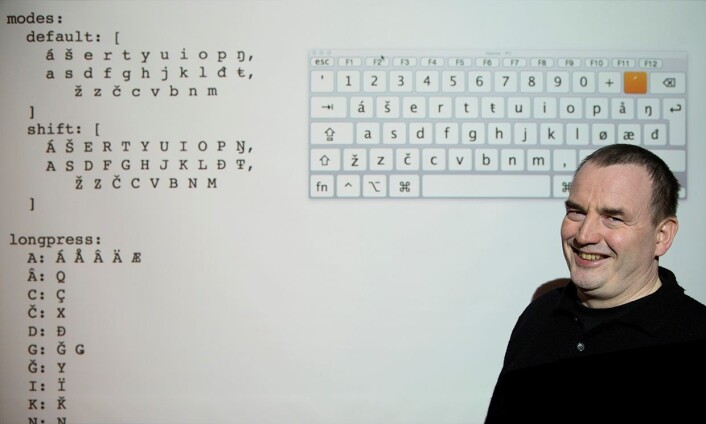 Professor Trond Trosterud har tidligere vært med på å utvikle et samisk tastatur for vanlige datamaskiner. Nå er det mobiltelefoner og nettbrett som får samisk tastatur. (Foto: Stig Brøndbo) Professor Trond Trosterud har tidligere vært med på å utvikle et samisk tastatur for vanlige datamaskiner. Nå er det mobiltelefoner og nettbrett som får samisk tastatur. (Foto: Stig Brøndbo)