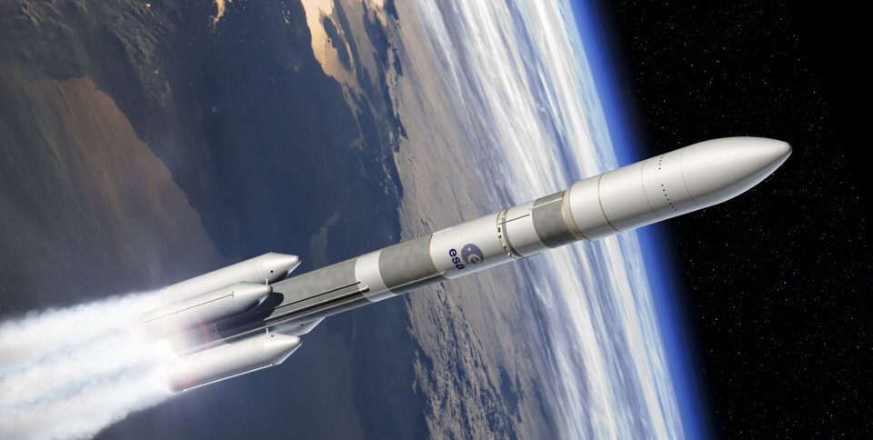 Slik vil Ariane 6, den nye europeiske bæreraketten for store nyttelaster, se ut. (Foto: ESA/D. Ducros)