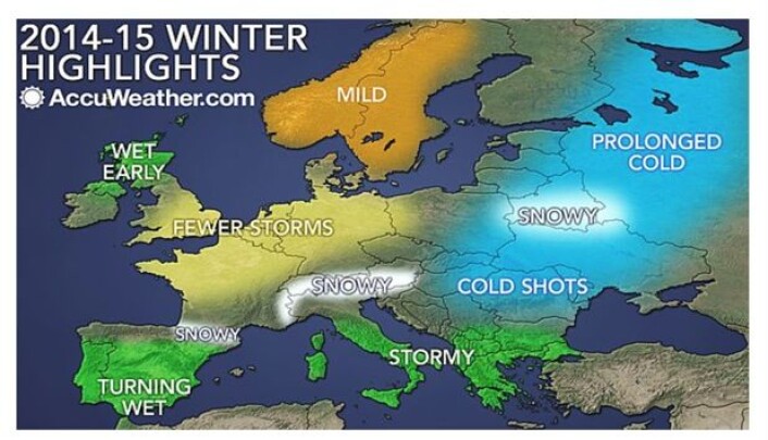Slik blir vinterværet! Kanskje? (Bilde: Accuweather.com) Slik blir vinterværet! Kanskje? (Bilde: Accuweather.com)