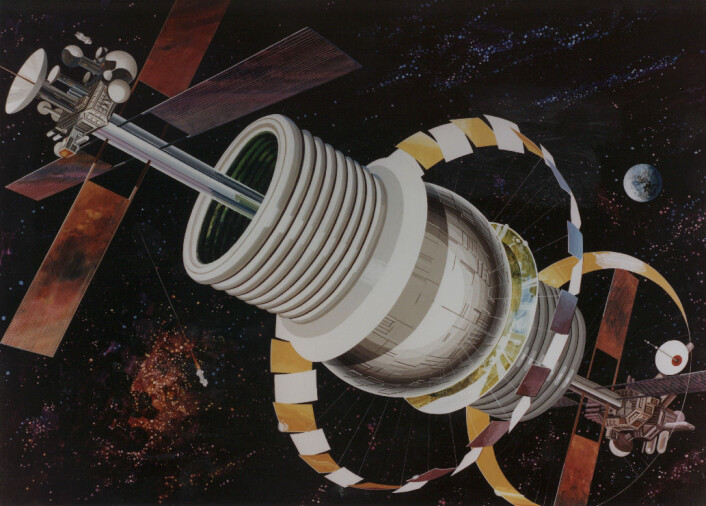 Bernal-sfæren, slik en kunstner har sett det for seg. (Foto: (Bilde: NASA Ames Research Center)) Bernal-sfæren, slik en kunstner har sett det for seg. (Foto: (Bilde: NASA Ames Research Center))