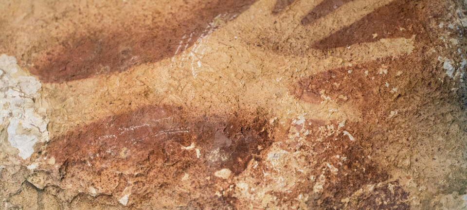 Håndstensil fra hulen i Indonesia. Kunstverket er sannsynligvis mer enn 40 000 år gammelt. (Foto: Kinez Riza)