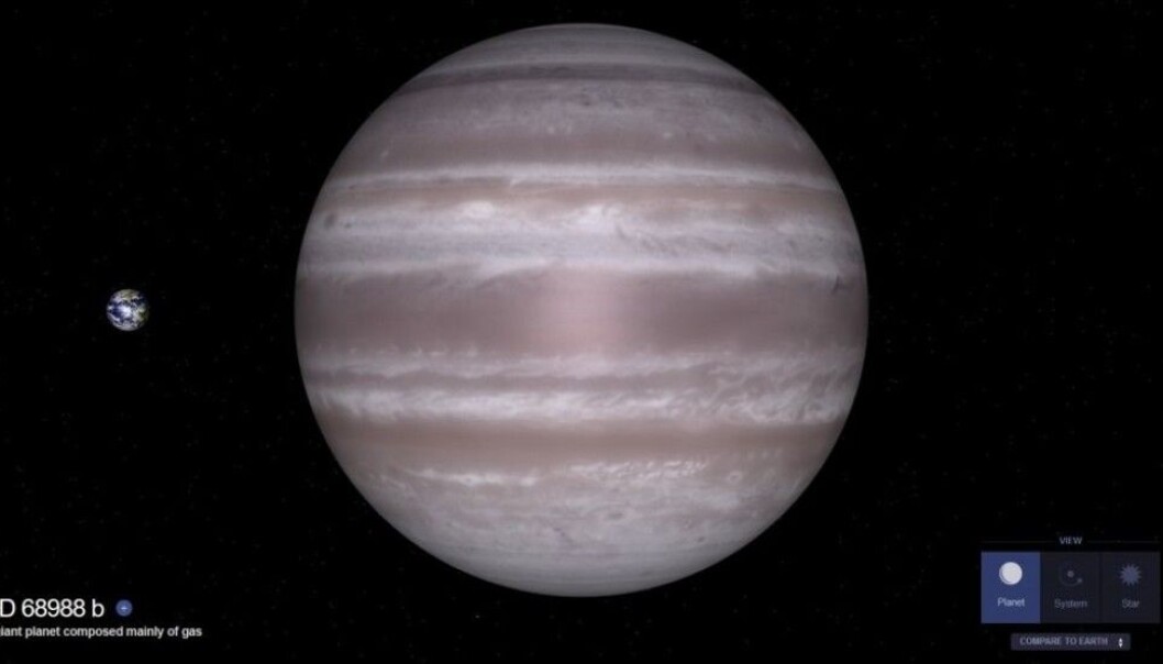 Egentlig er ikke jorda ved siden av denne planeten. Men tegningen viser hvor store de er. (Illustrasjon NASA) Egentlig er ikke jorda ved siden av denne planeten. Men tegningen viser hvor store de er. (Illustrasjon NASA)