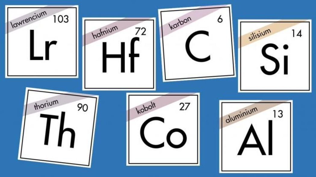 Lawrencium, hafnium, karbon, silisium, thorium, kobolt eller aluminium. Hvilket grunnstoff er din favoritt? (Illustrasjon: Eivind Torgersen/UiO og Solveig Borkenhagen) Lawrencium, hafnium, karbon, silisium, thorium, kobolt eller aluminium. Hvilket grunnstoff er din favoritt? (Illustrasjon: Eivind Torgersen/UiO og Solveig Borkenhagen)