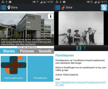 Slik ser appen ut. Bak bildet av krigsbunkeren Dora, ligger historien om den tapte sandstranden som en gang ble kalt «Floridakysten» på folkemunne. (Foto: Sintef) Slik ser appen ut. Bak bildet av krigsbunkeren Dora, ligger historien om den tapte sandstranden som en gang ble kalt «Floridakysten» på folkemunne. (Foto: Sintef)